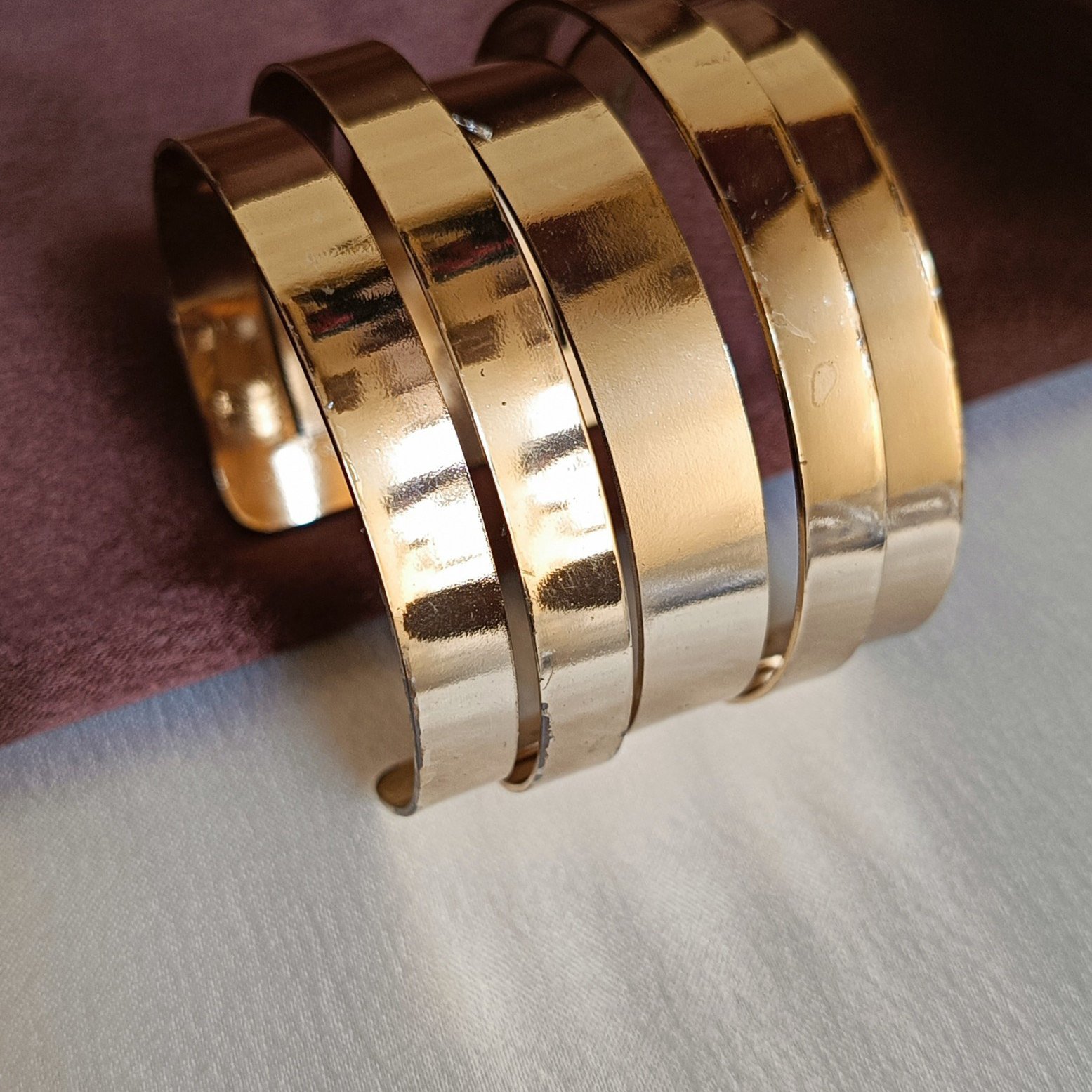 JJ Gold-Plated Cuff Bangle Multi-Band Statement Design