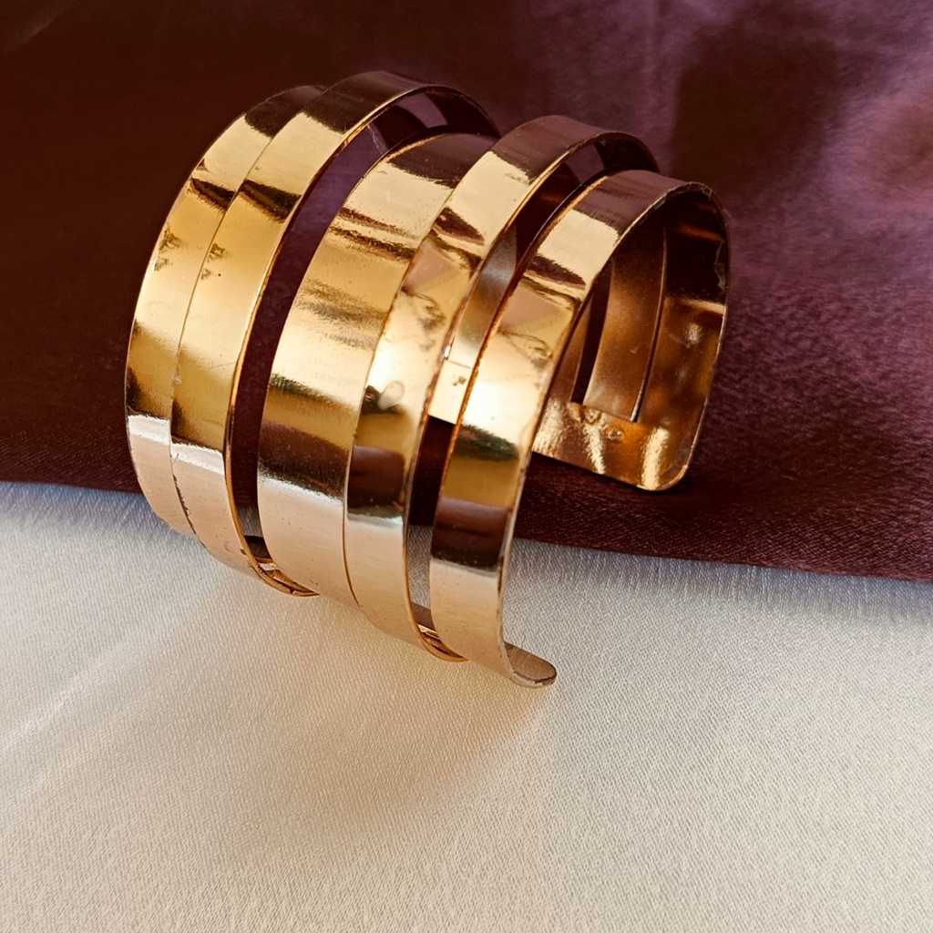 JJ Gold-Plated Cuff Bangle Multi-Band Statement Design