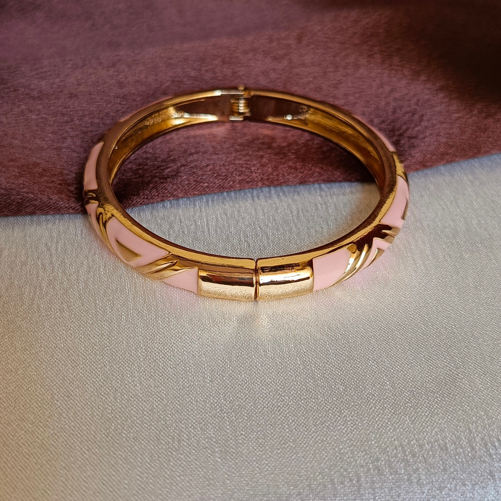 JJ Gold-Plated Pink Enamel Bangle Elegant Hinged Design