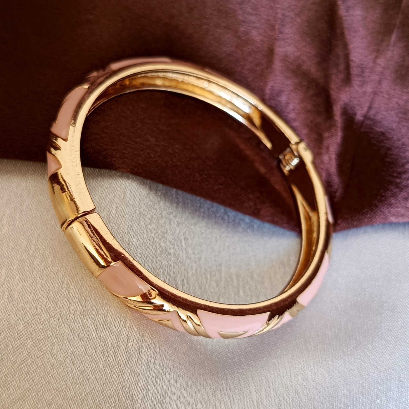JJ Gold-Plated Pink Enamel Bangle Elegant Hinged Design