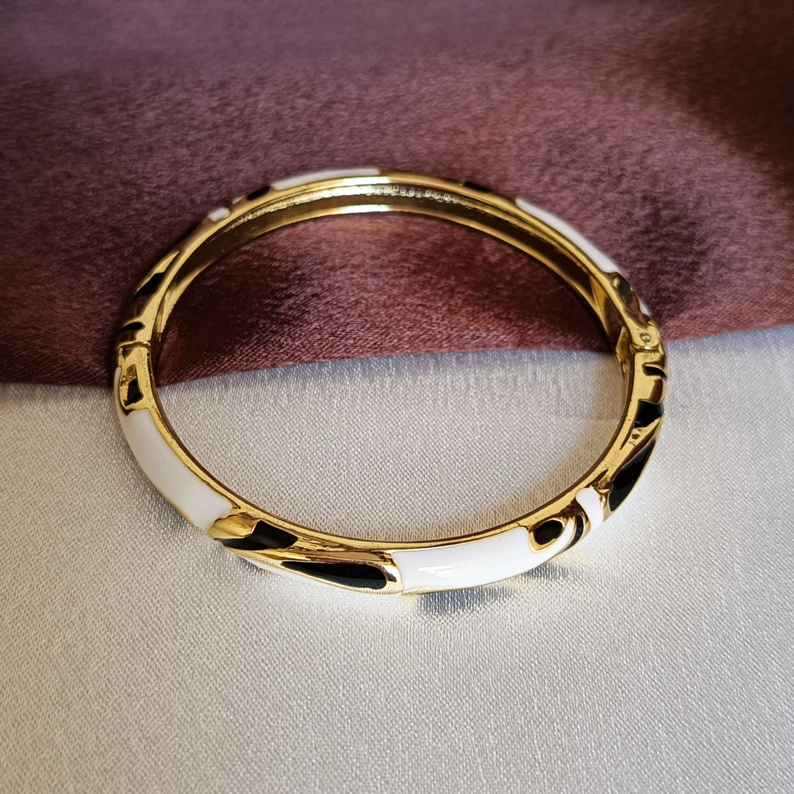 JJ Gold-Plated White Enamel Bangle Chic Contemporary Design