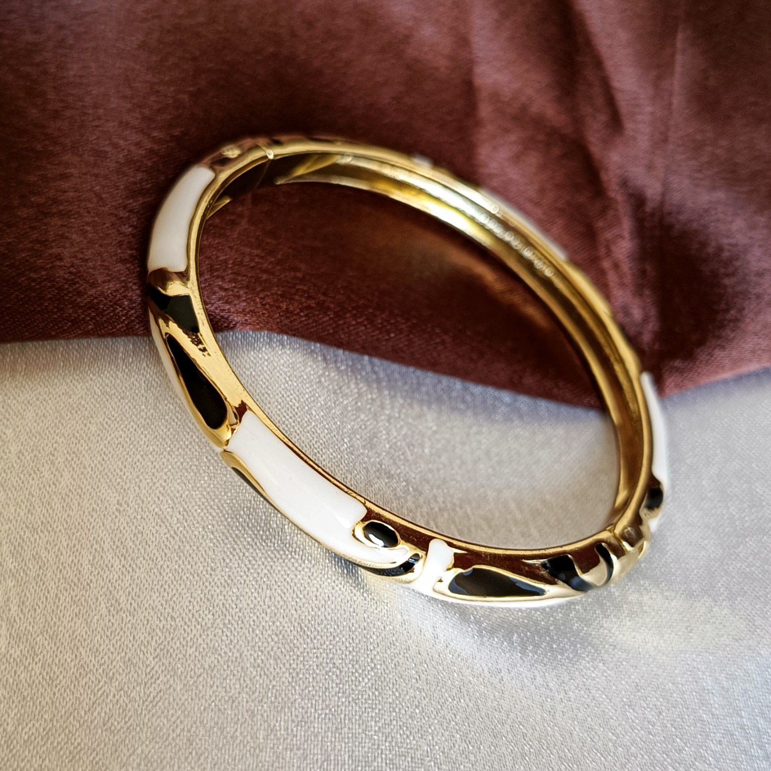 JJ Gold-Plated White Enamel Bangle Chic Contemporary Design