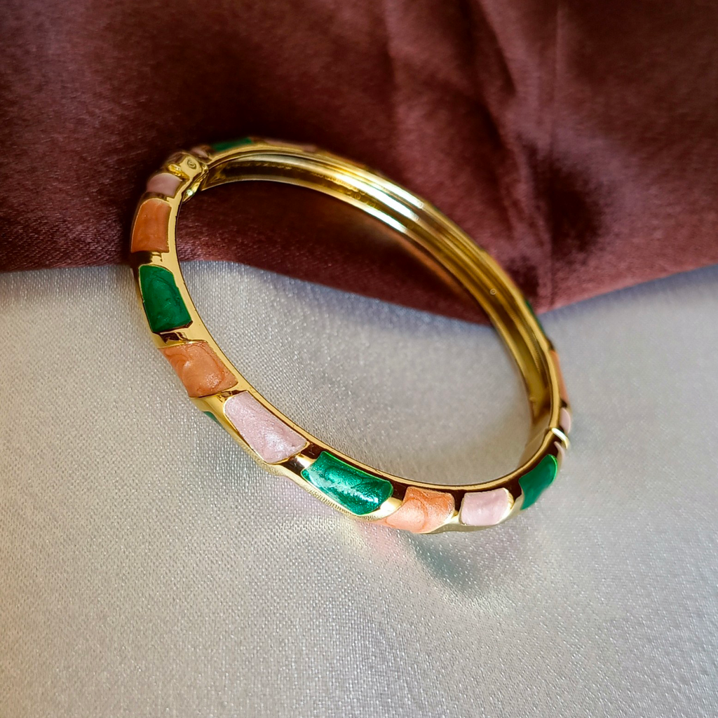 JJ Gold-Plated Multicolor Enamel Bangle Festive Glam Design