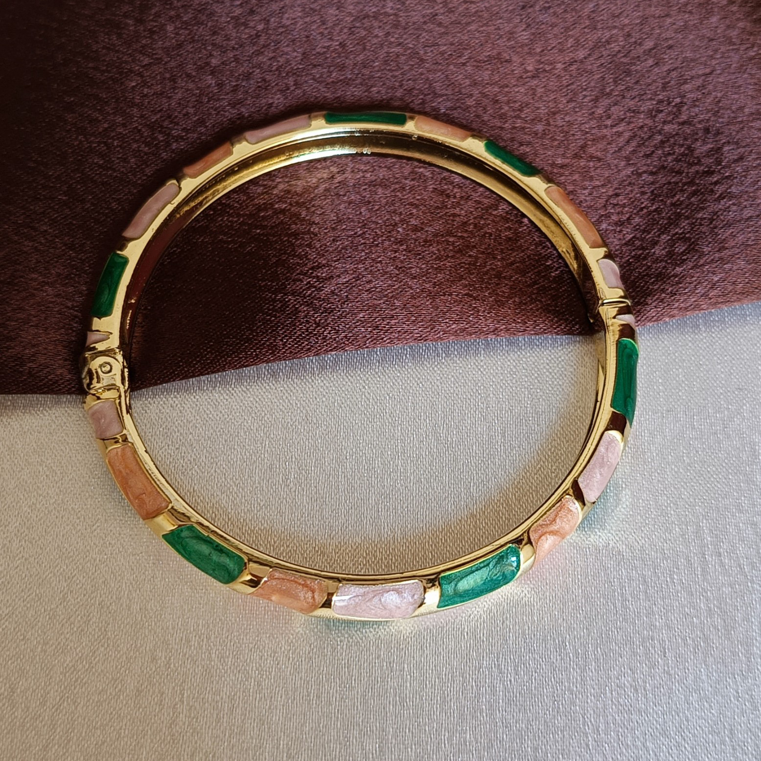 JJ Gold-Plated Multicolor Enamel Bangle Festive Glam Design