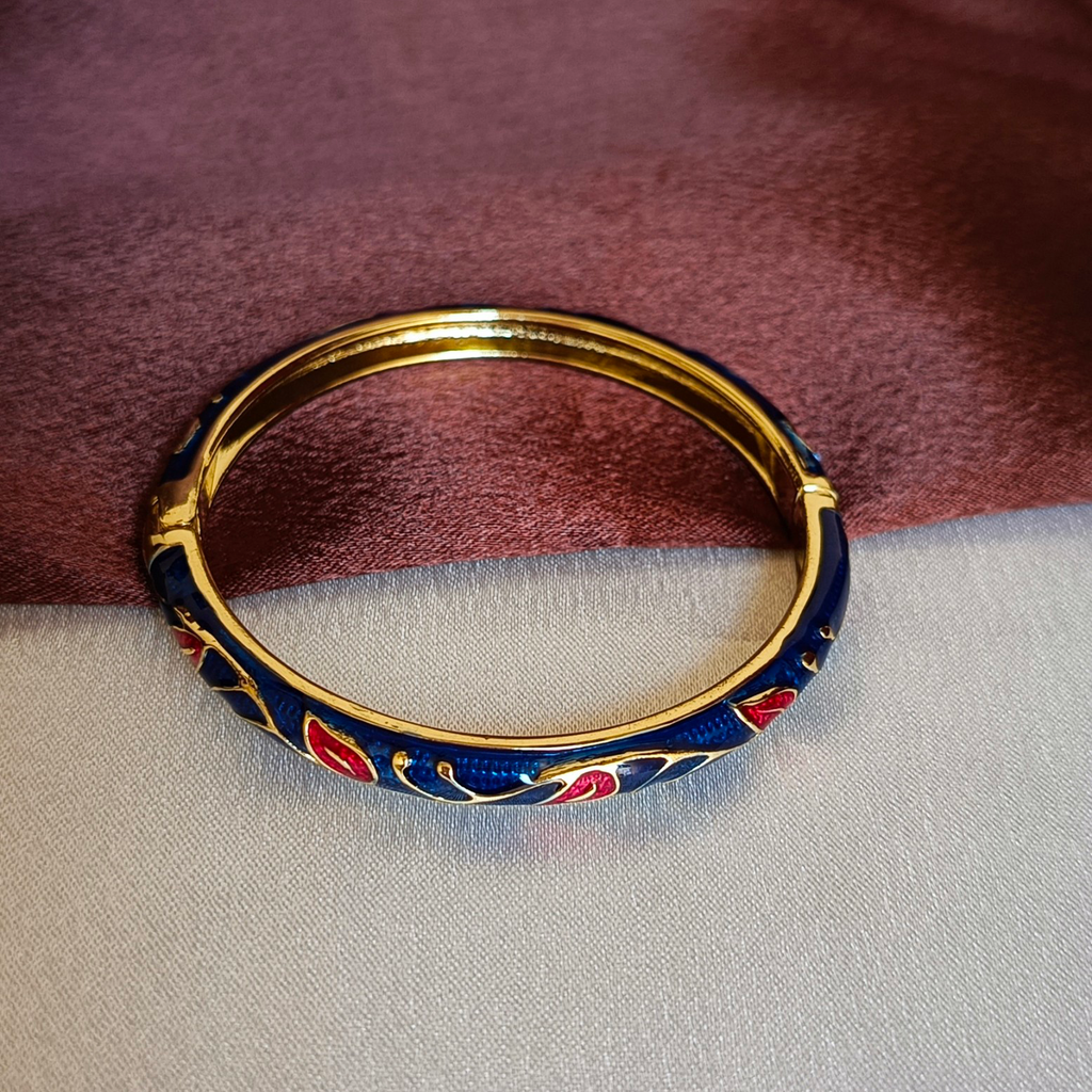 JJ Gold-Plated Blue & Red Enamel Bangle Artistic Statement Design