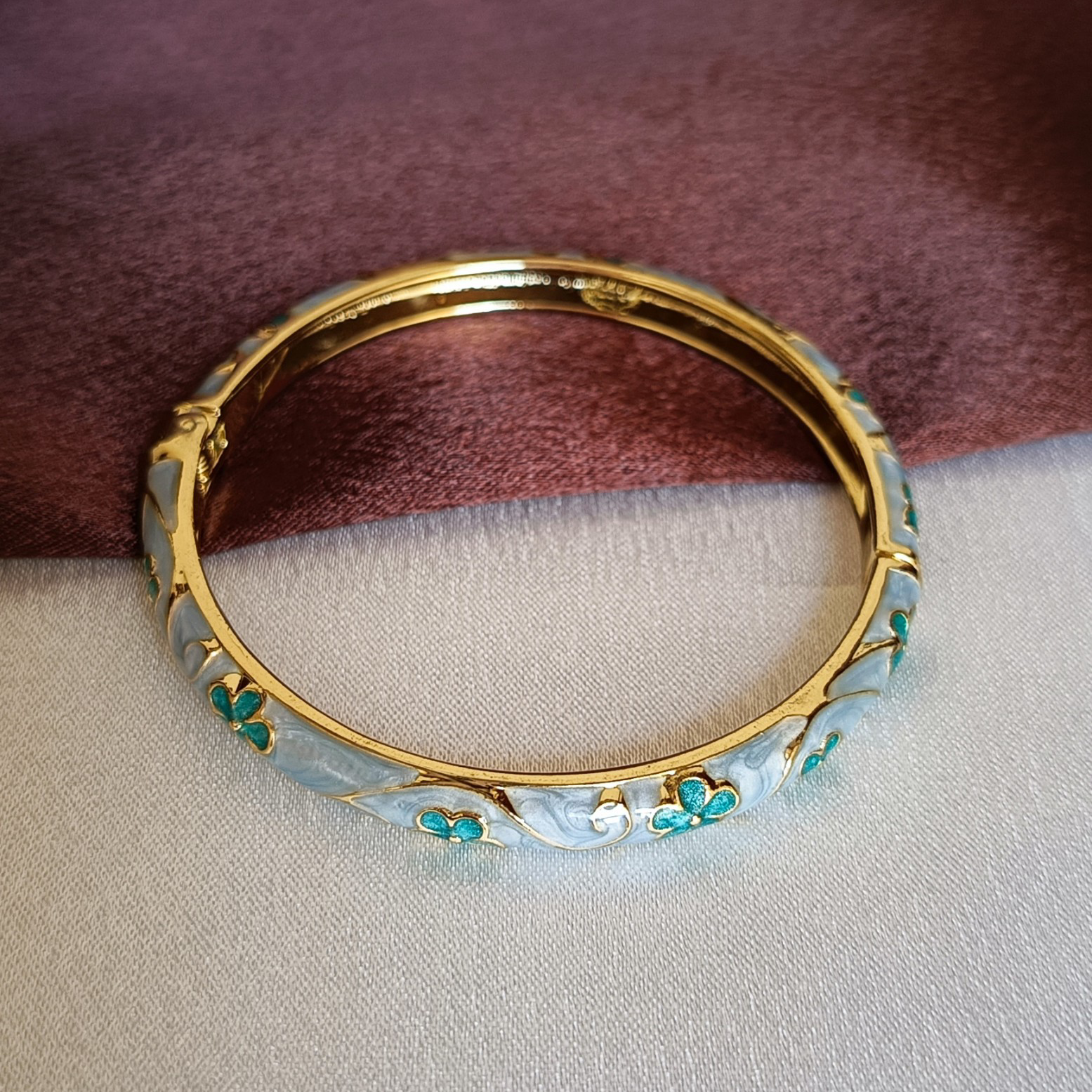 JJ Gold-Plated Blue Floral Enamel Bangle Fresh Bloom Design