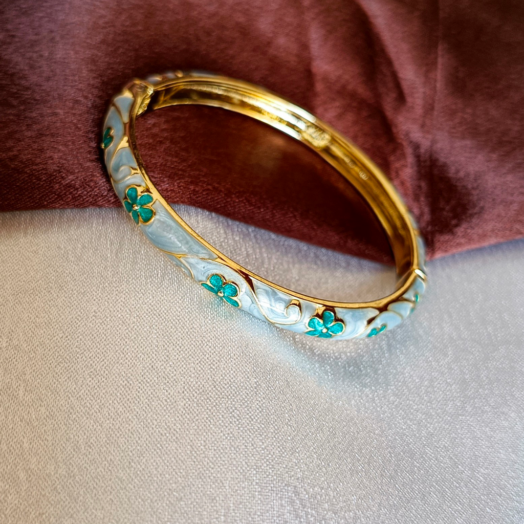 JJ Gold-Plated Blue Floral Enamel Bangle Fresh Bloom Design