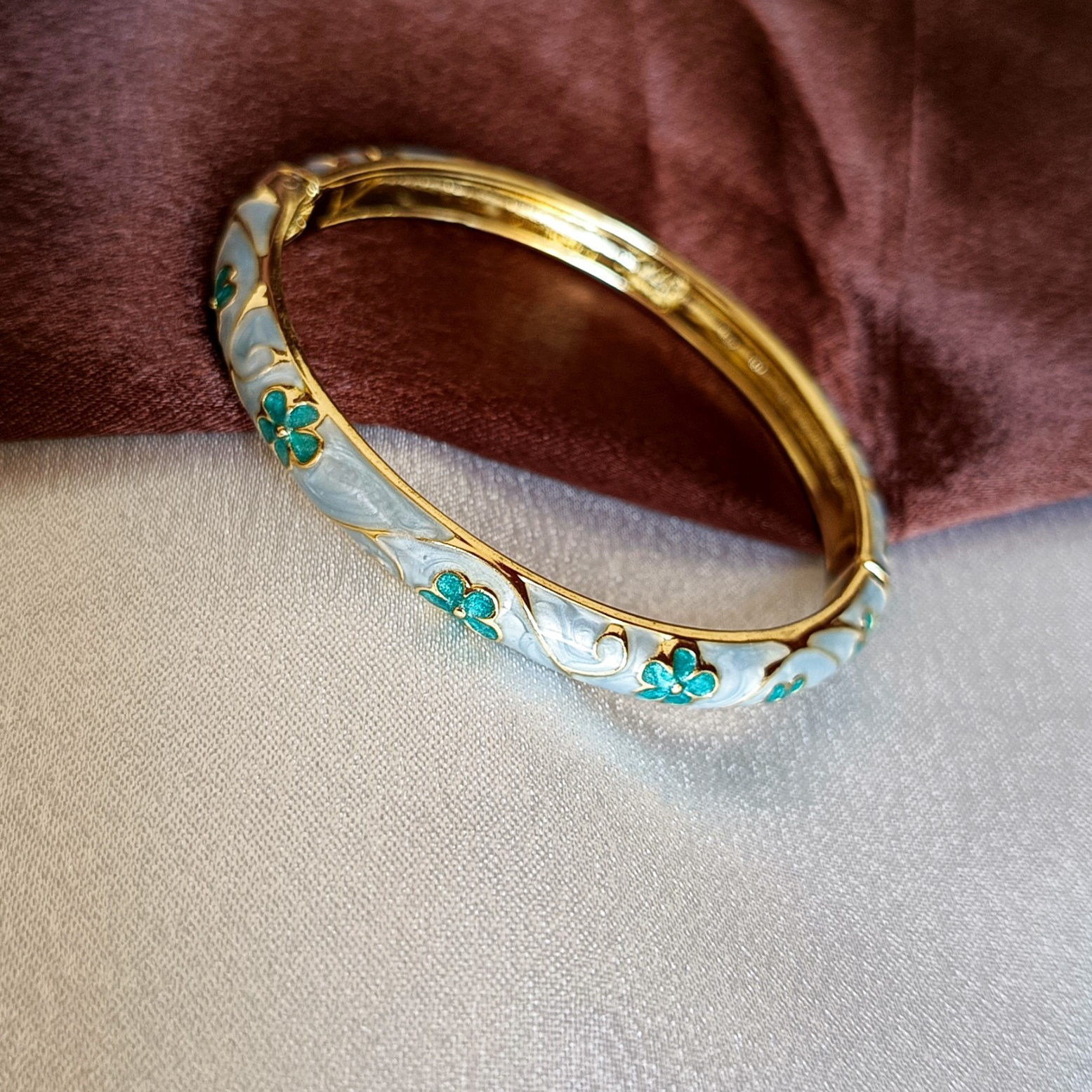 JJ Gold-Plated Blue Floral Enamel Bangle Fresh Bloom Design