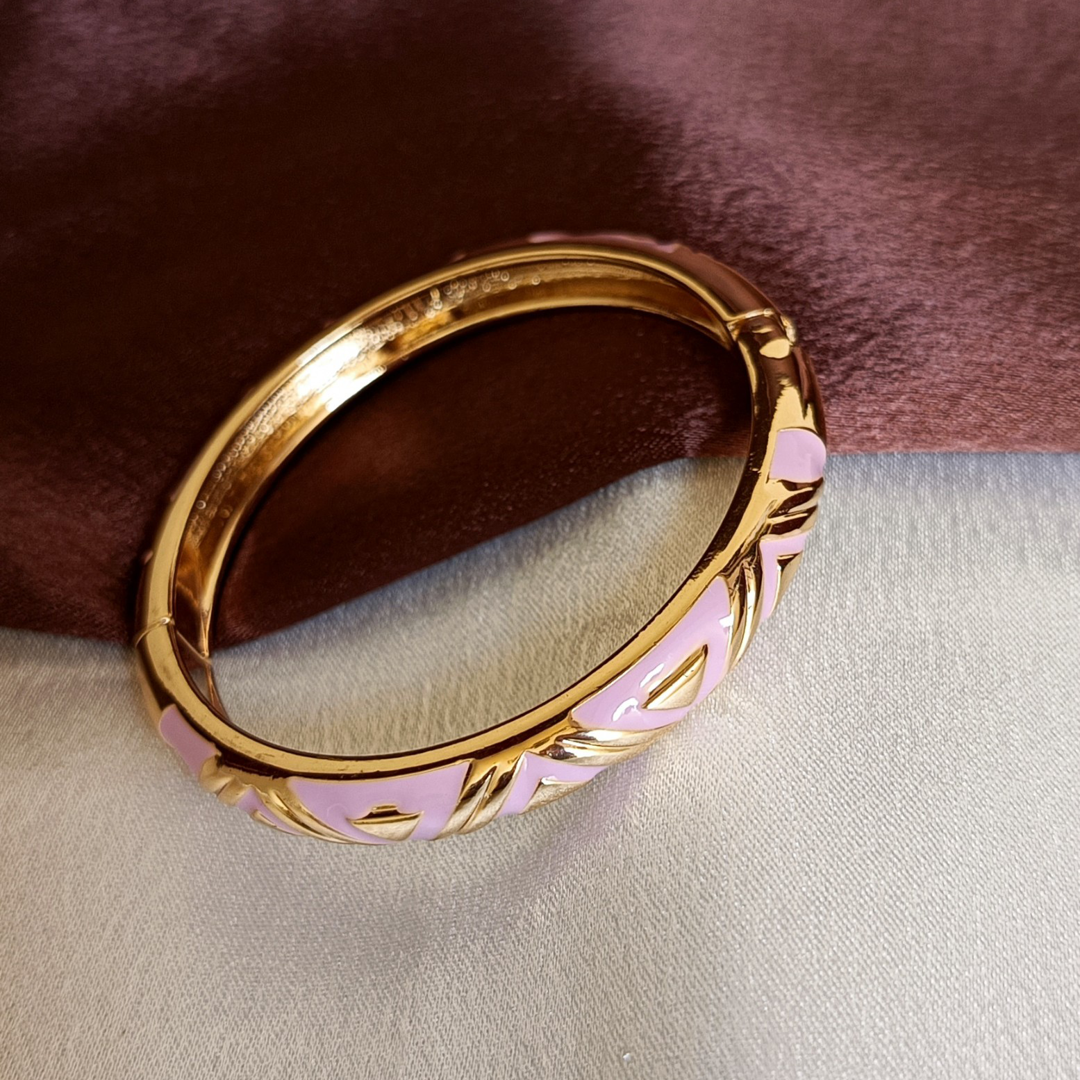 JJ Gold-Plated Pink Enamel Bangle Bold Chic Design