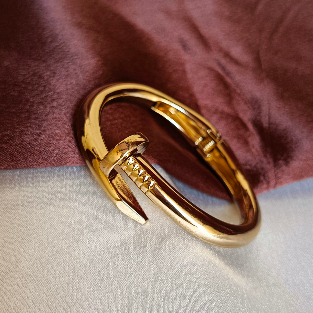 JJ Gold-Plated Nail Bangle Modern Statement Design