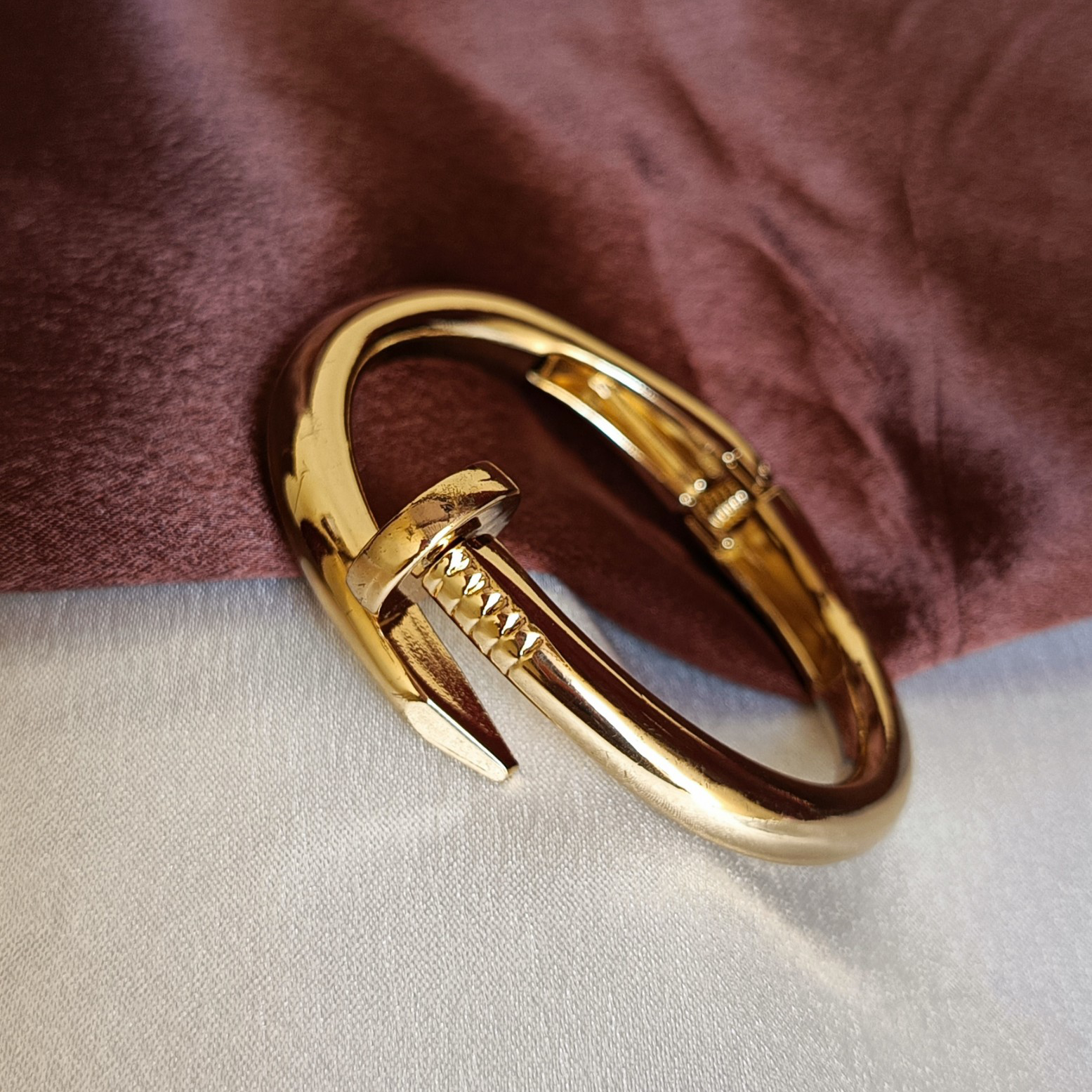 JJ Gold-Plated Nail Bangle Modern Statement Design