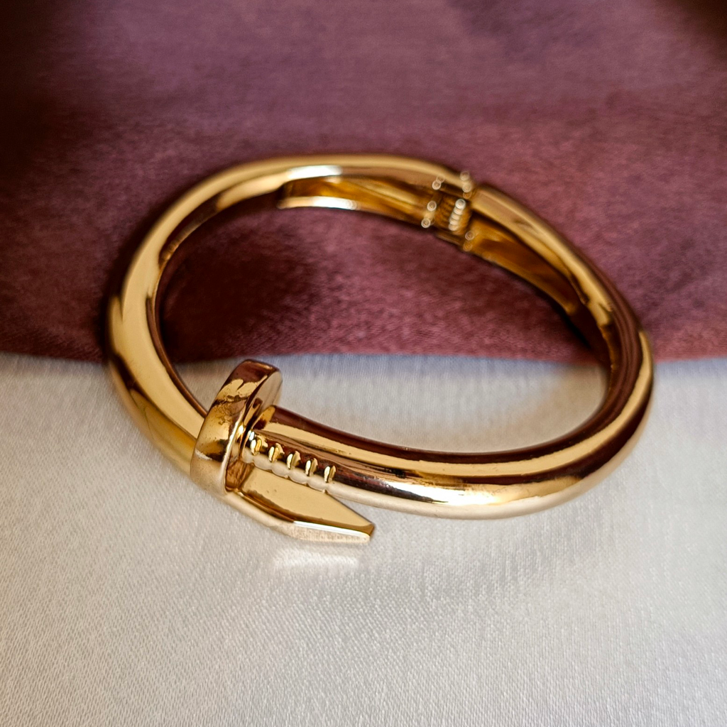 JJ Gold-Plated Nail Bangle Modern Statement Design