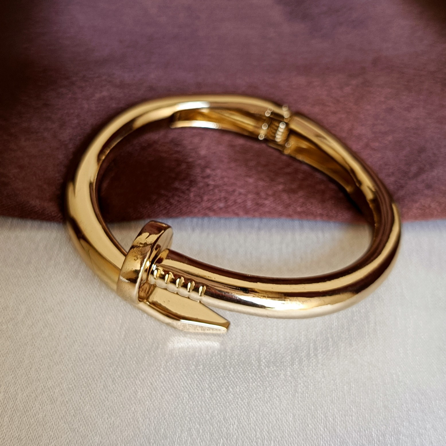 JJ Gold-Plated Nail Bangle Modern Statement Design