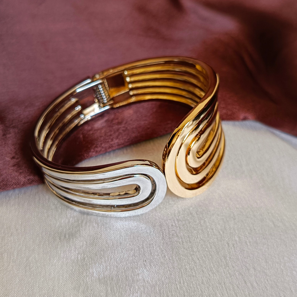 JJ Gold & Silver Dual-Tone Cuff Modern Wave Design