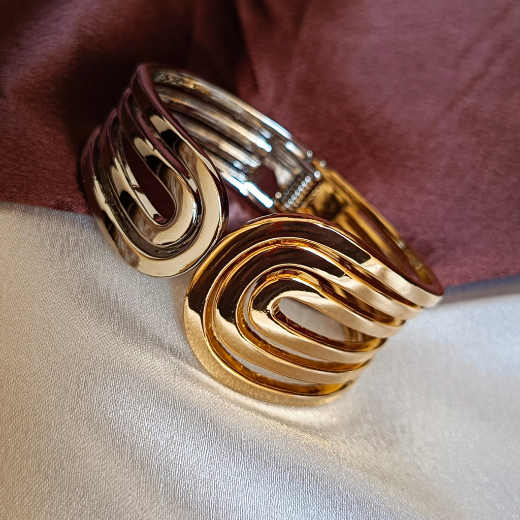 JJ Gold & Silver Dual-Tone Cuff Modern Wave Design