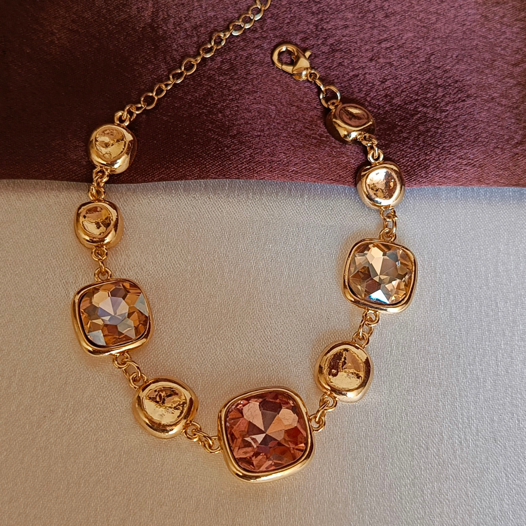 JJ Gold Crystal Bracelet – Elegant Cushion Cut Design