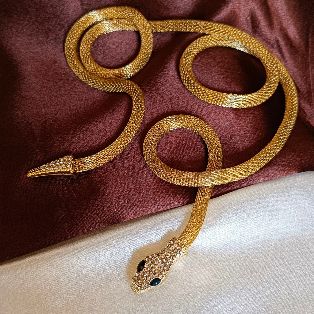 JJ Long Gold Snake Necklace – Statement Wrap Design