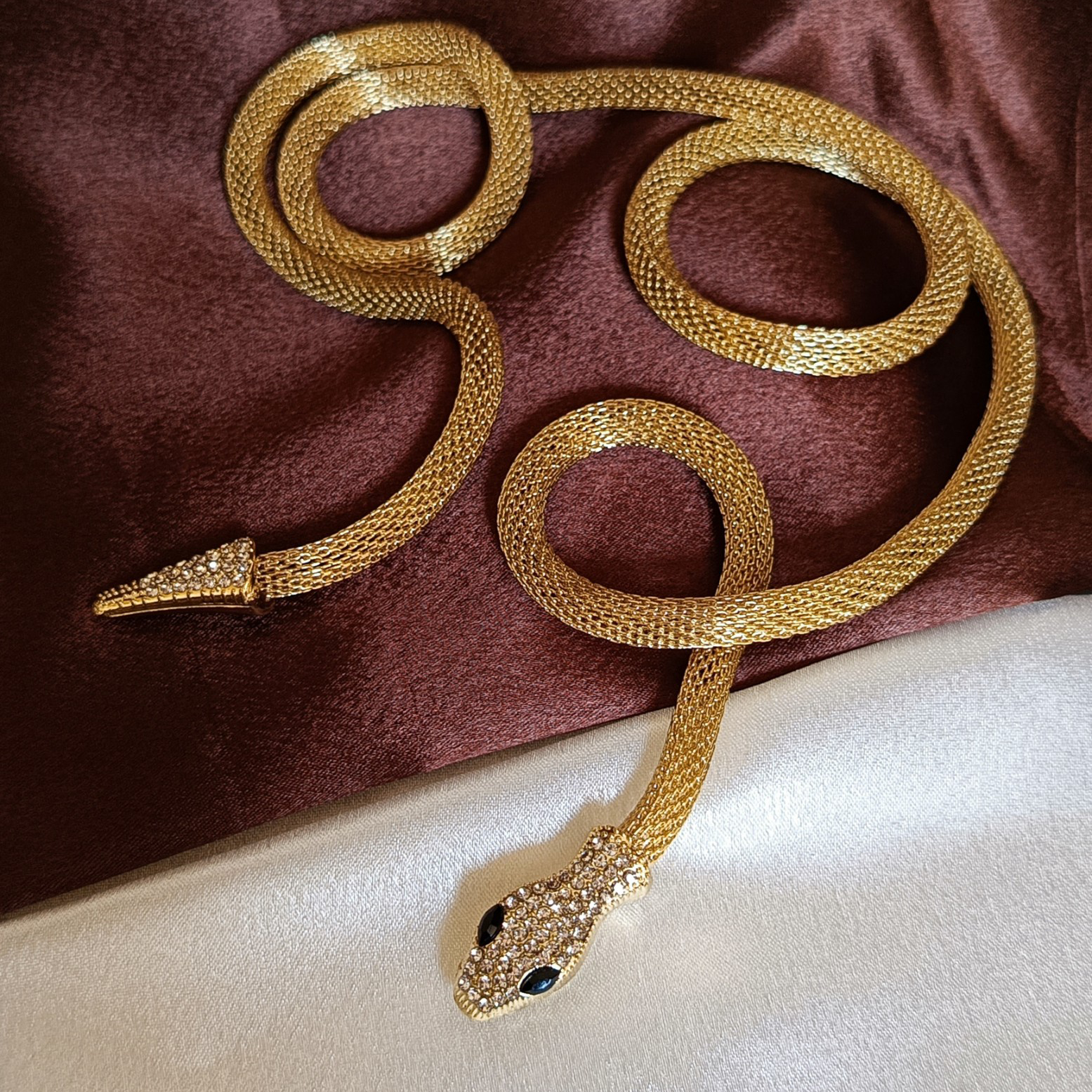 JJ Long Gold Snake Necklace – Statement Wrap Design