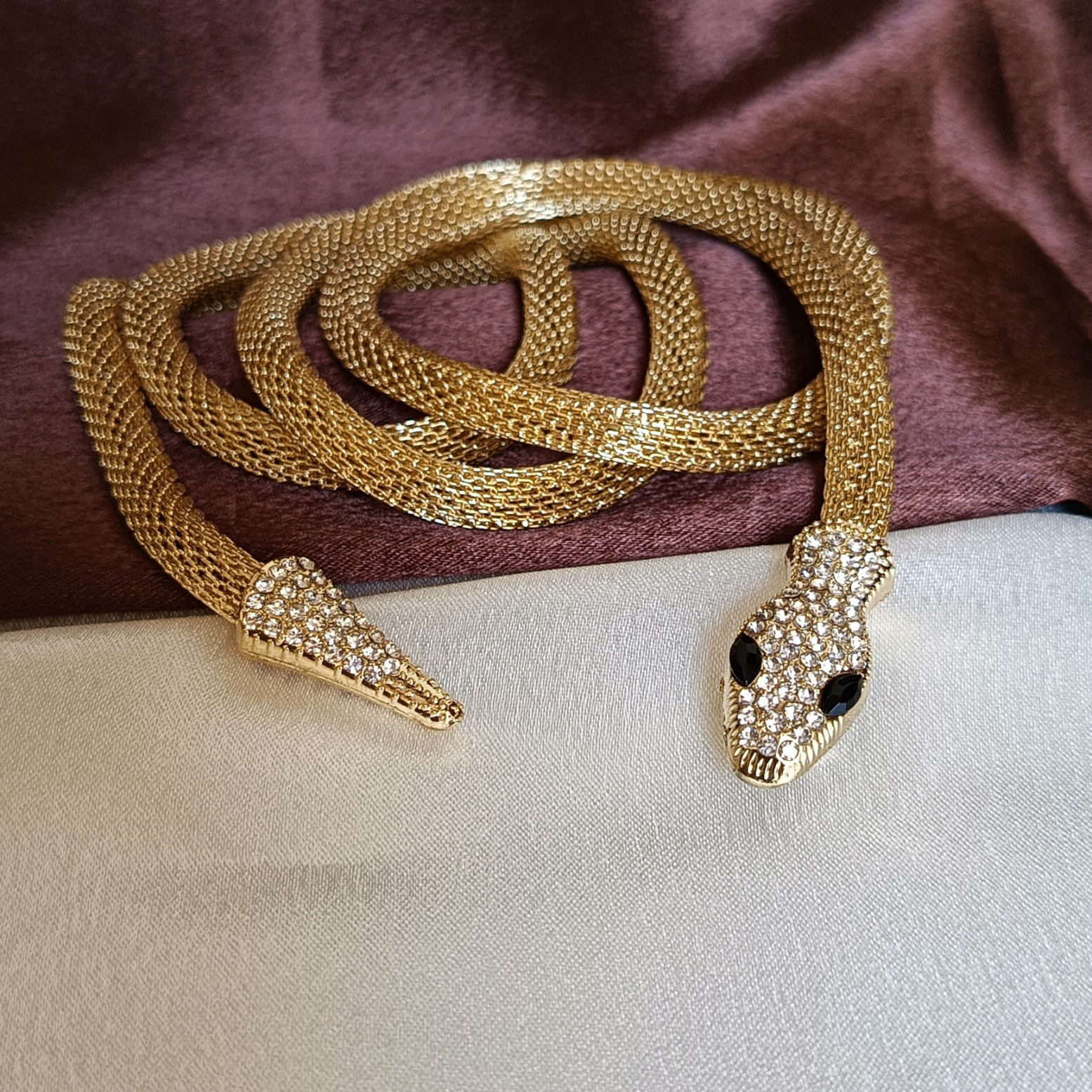 JJ Long Gold Snake Necklace – Statement Wrap Design