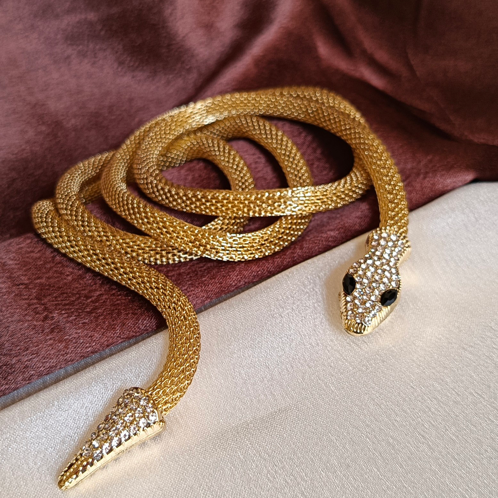 JJ Long Gold Snake Necklace – Statement Wrap Design