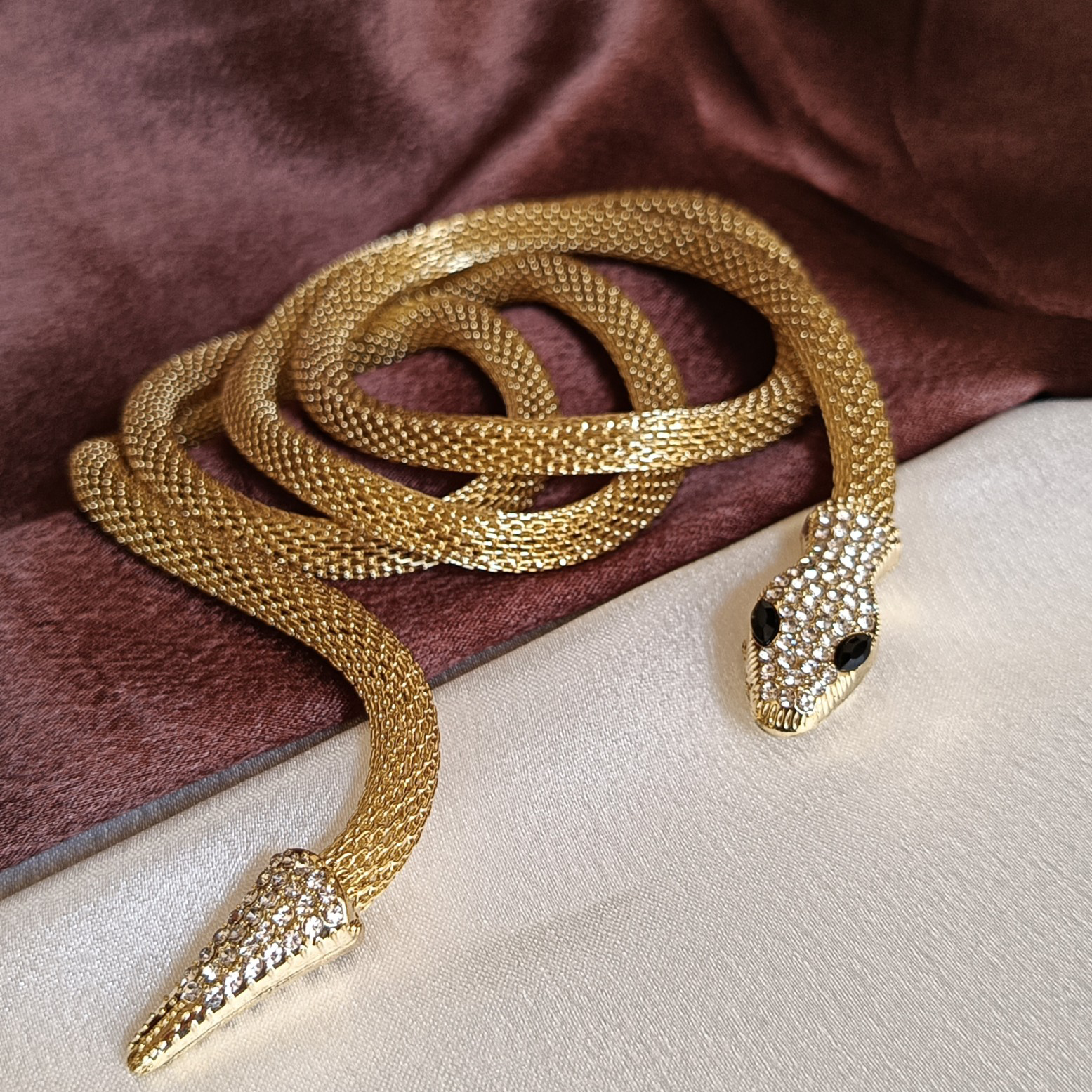 JJ Long Gold Snake Necklace – Statement Wrap Design