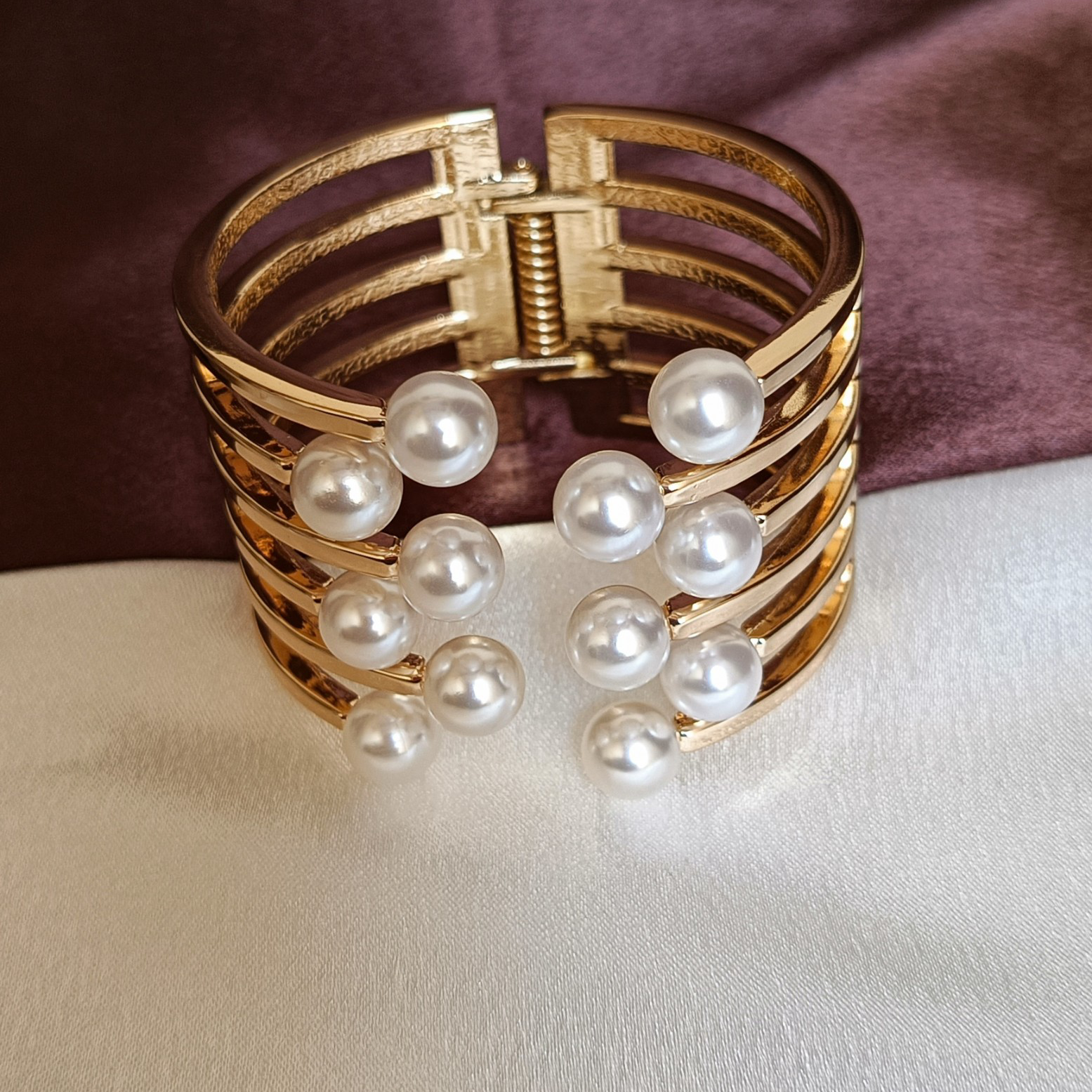 JJ Gold-Plated Pearl Cuff Elegant Multi-Row Design