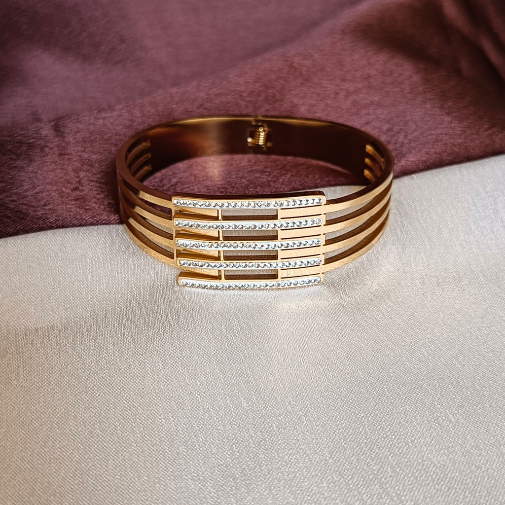 JJ Gold-Plated Crystal Cuff Sparkling Striped Design