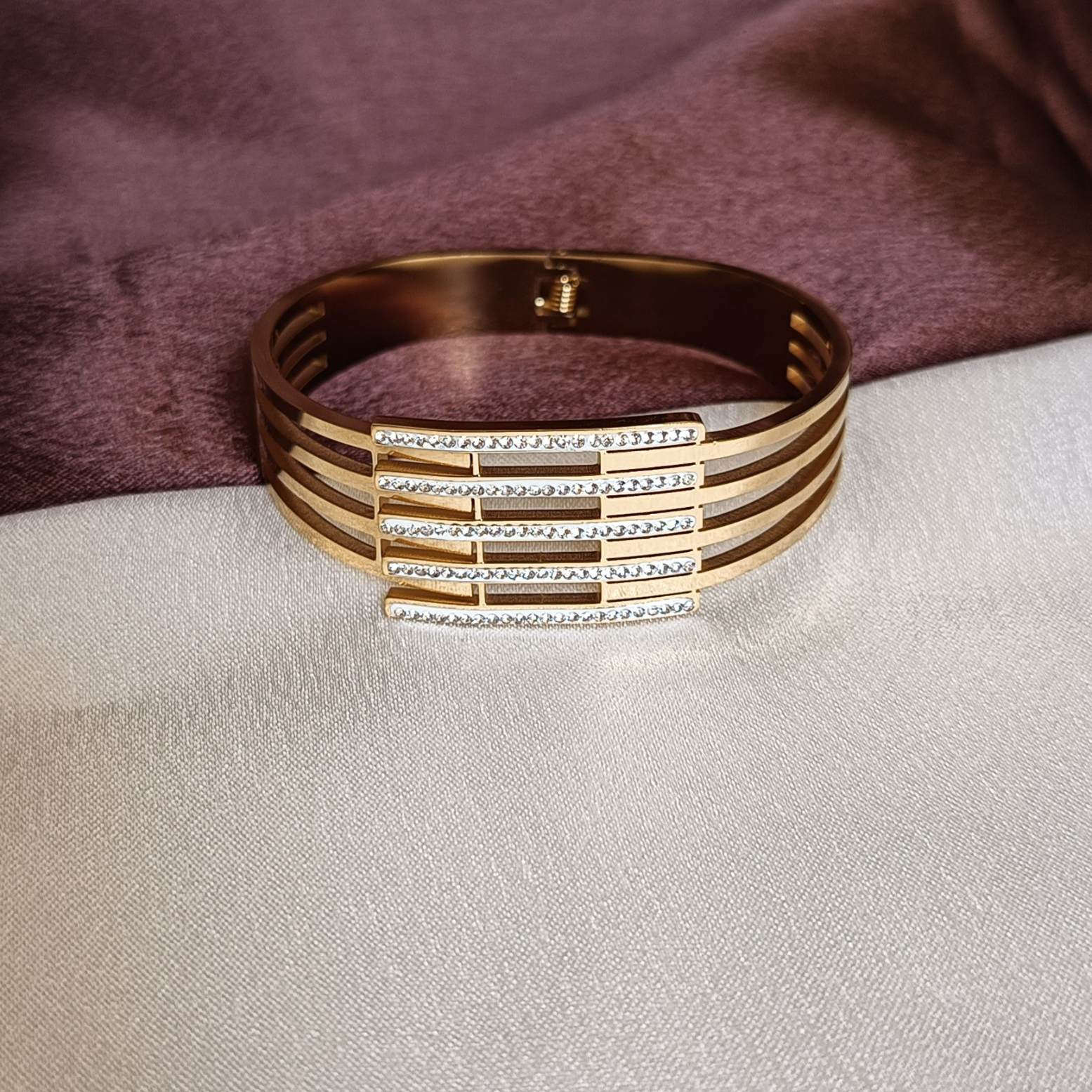 JJ Gold-Plated Crystal Cuff Sparkling Striped Design