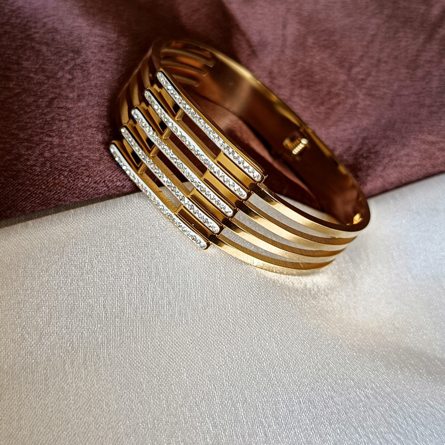 JJ Gold-Plated Crystal Cuff Sparkling Striped Design