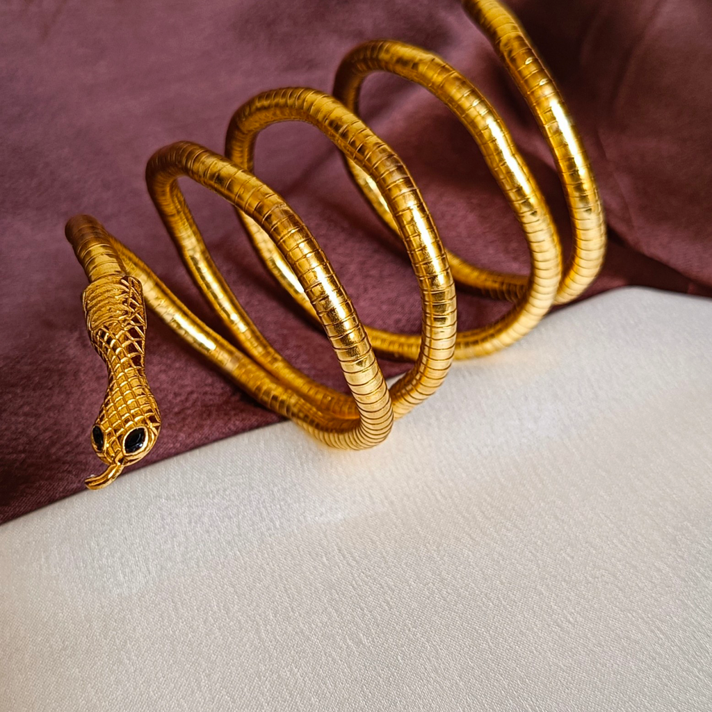 JJ Gold-Plated Snake Bangle Edgy Statement Design