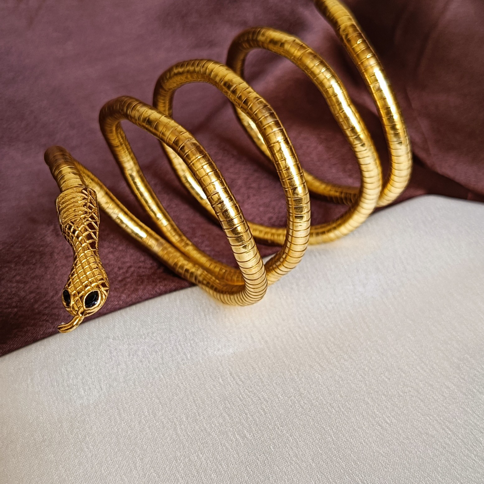 JJ Gold-Plated Snake Bangle Edgy Statement Design