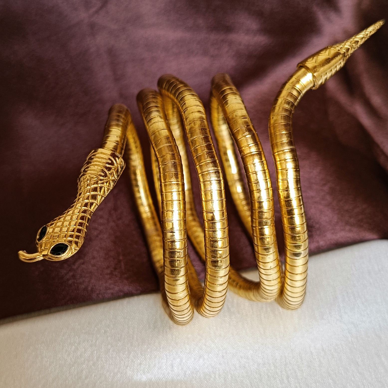 JJ Gold-Plated Snake Bangle Edgy Statement Design