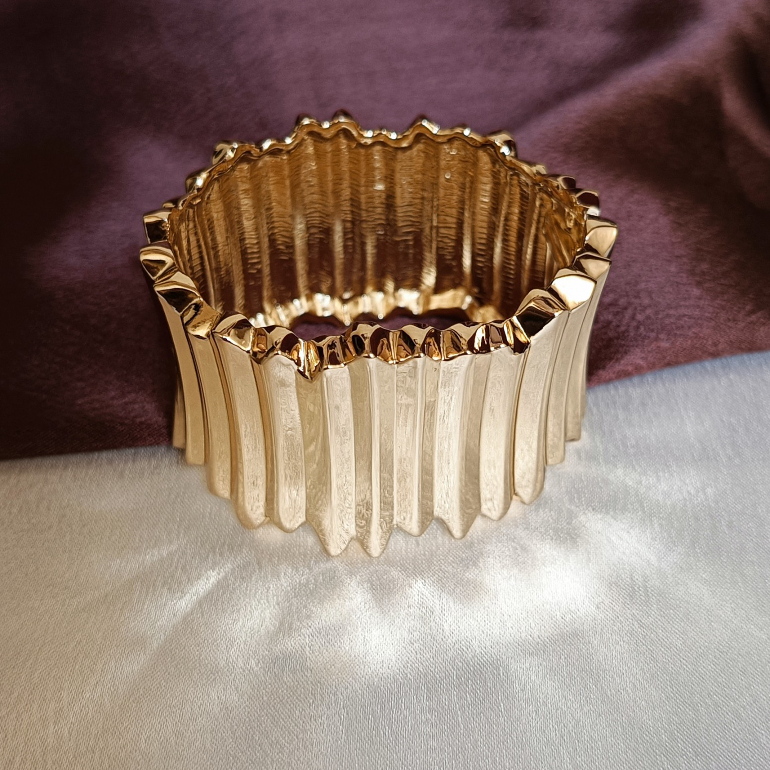 JJ Gold-Plated Textured Cuff Bold Ripple Design