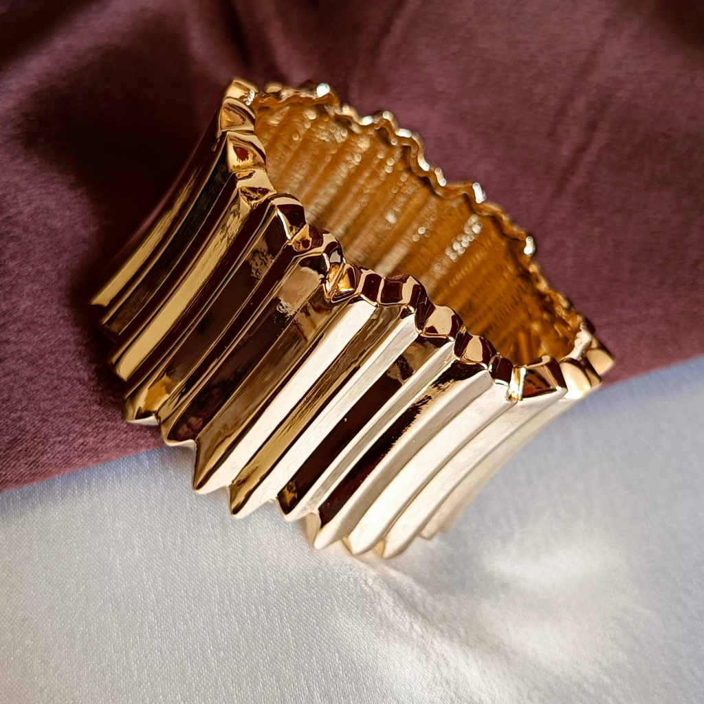 JJ Gold-Plated Textured Cuff Bold Ripple Design