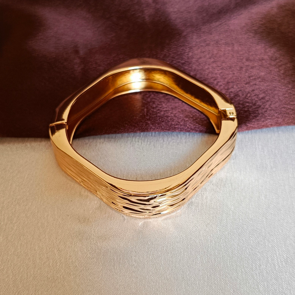 JJ Gold-Plated Hammered Cuff Organic Wave Design