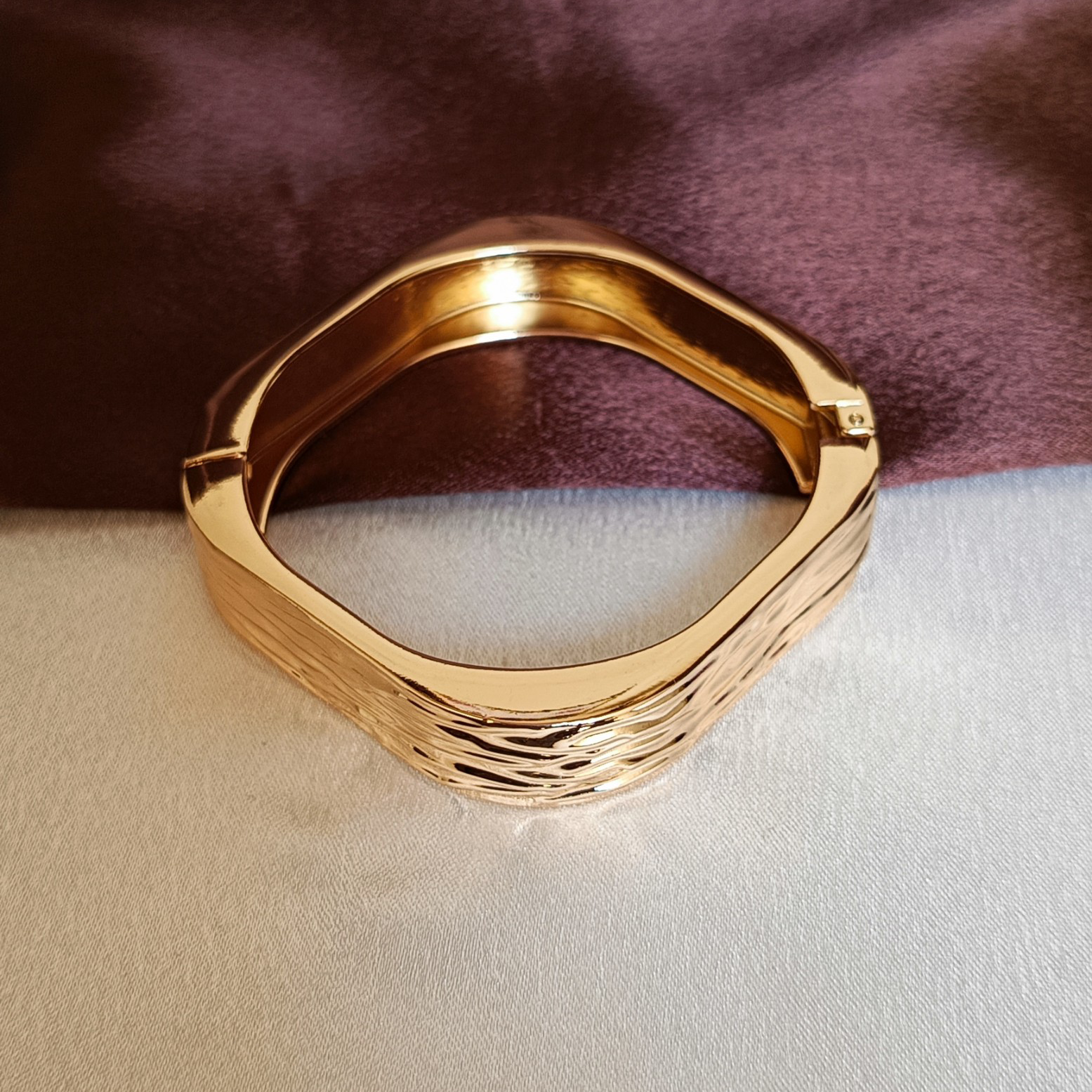 JJ Gold-Plated Hammered Cuff Organic Wave Design