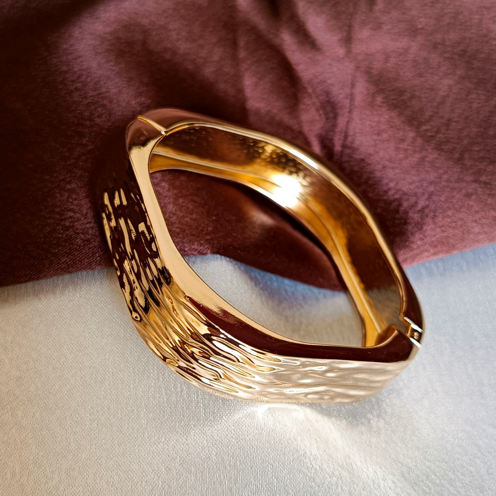 JJ Gold-Plated Hammered Cuff Organic Wave Design