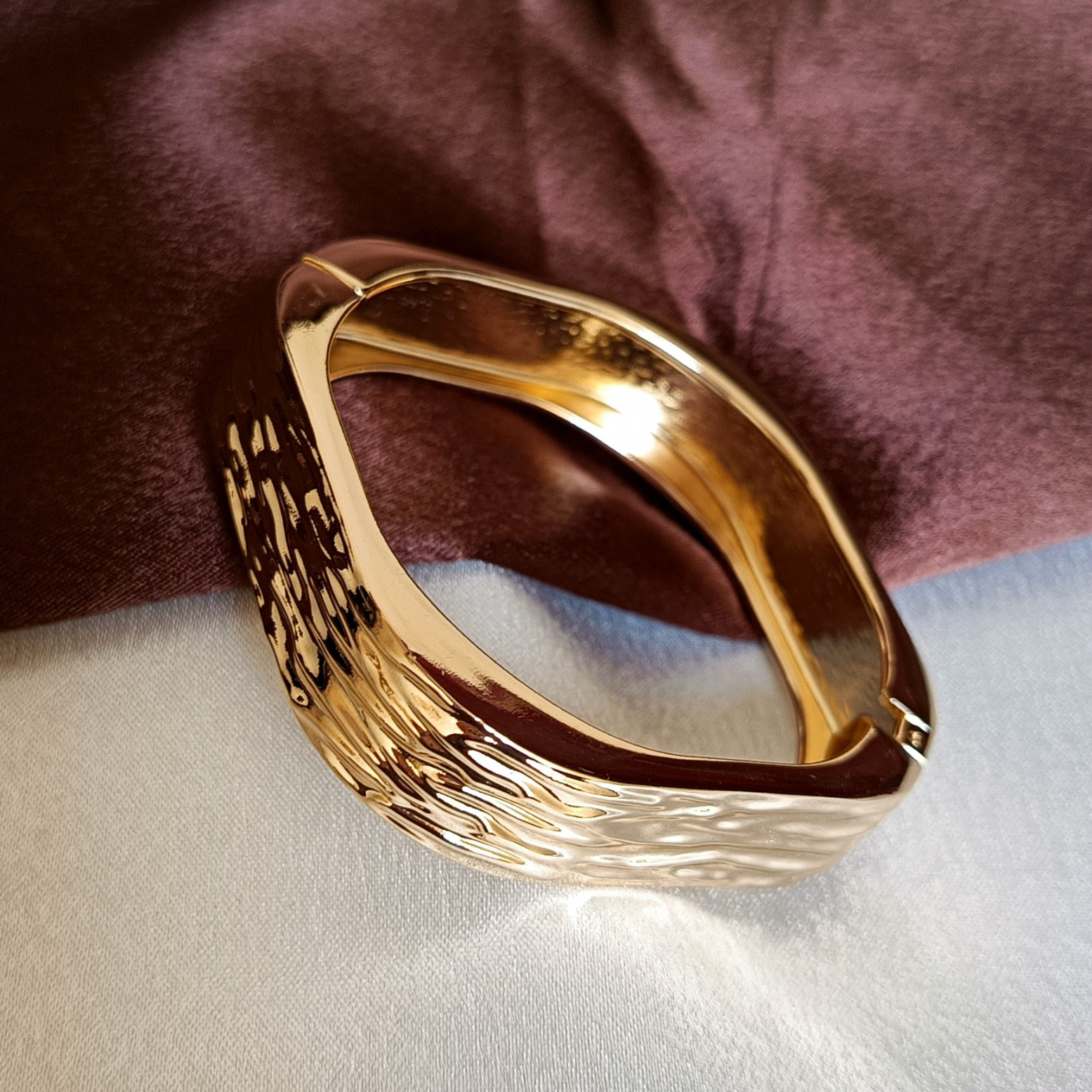 JJ Gold-Plated Hammered Cuff Organic Wave Design