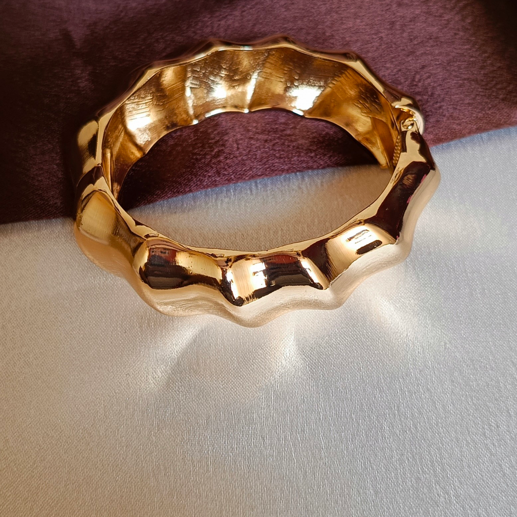JJ Gold-Plated Sculpted Cuff Contemporary Curve Design