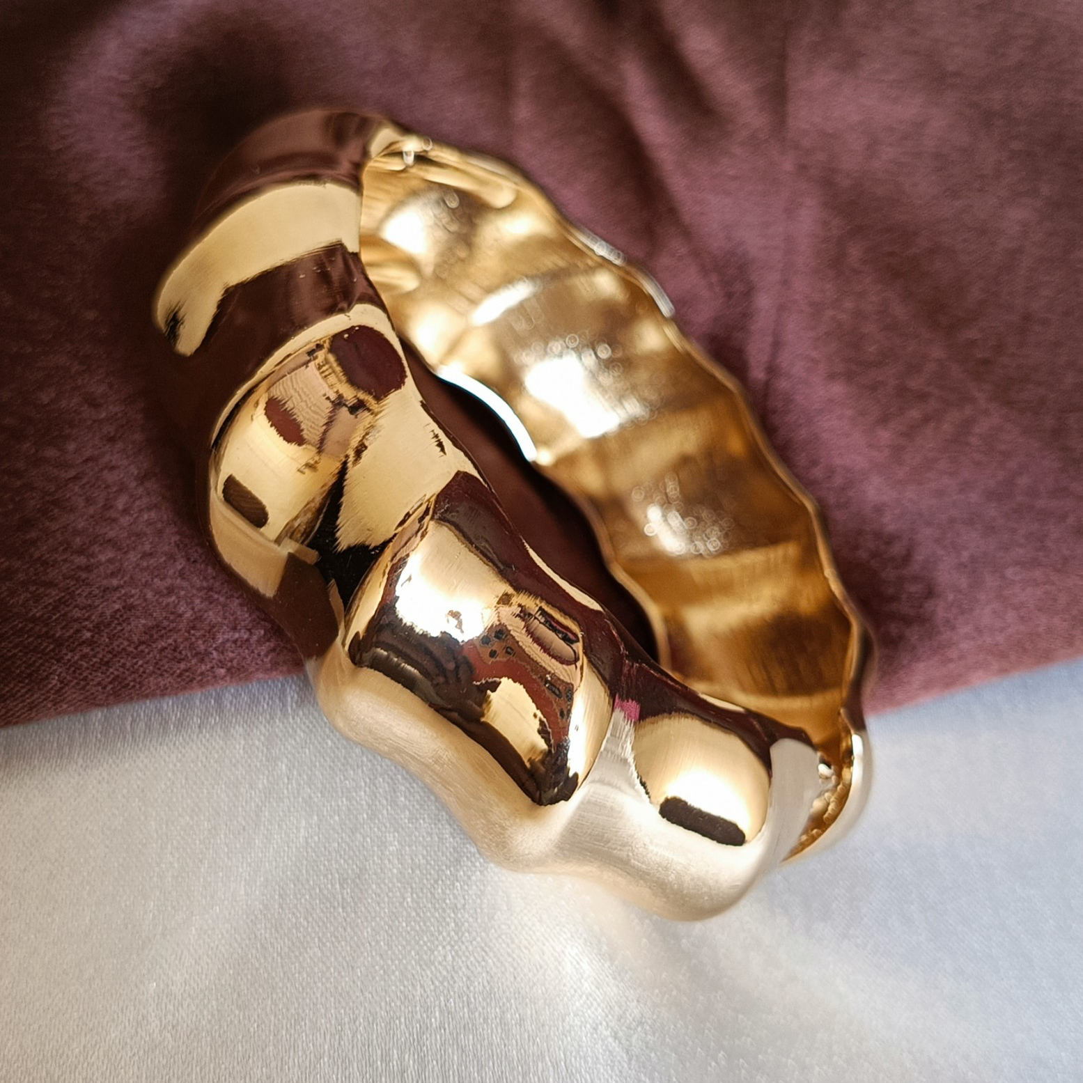 JJ Gold-Plated Sculpted Cuff Contemporary Curve Design