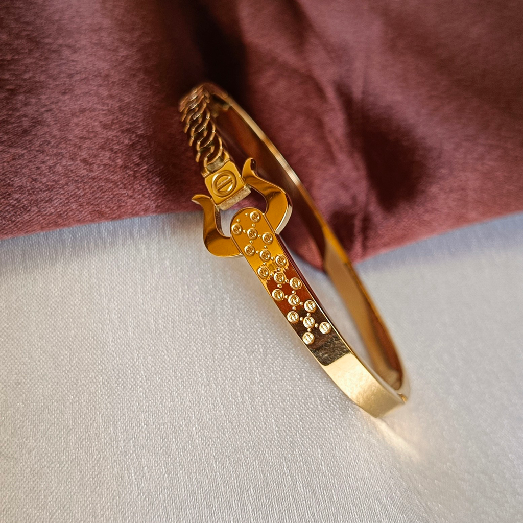 JJ Gold-Plated Studded Cuff Contemporary Lock Design