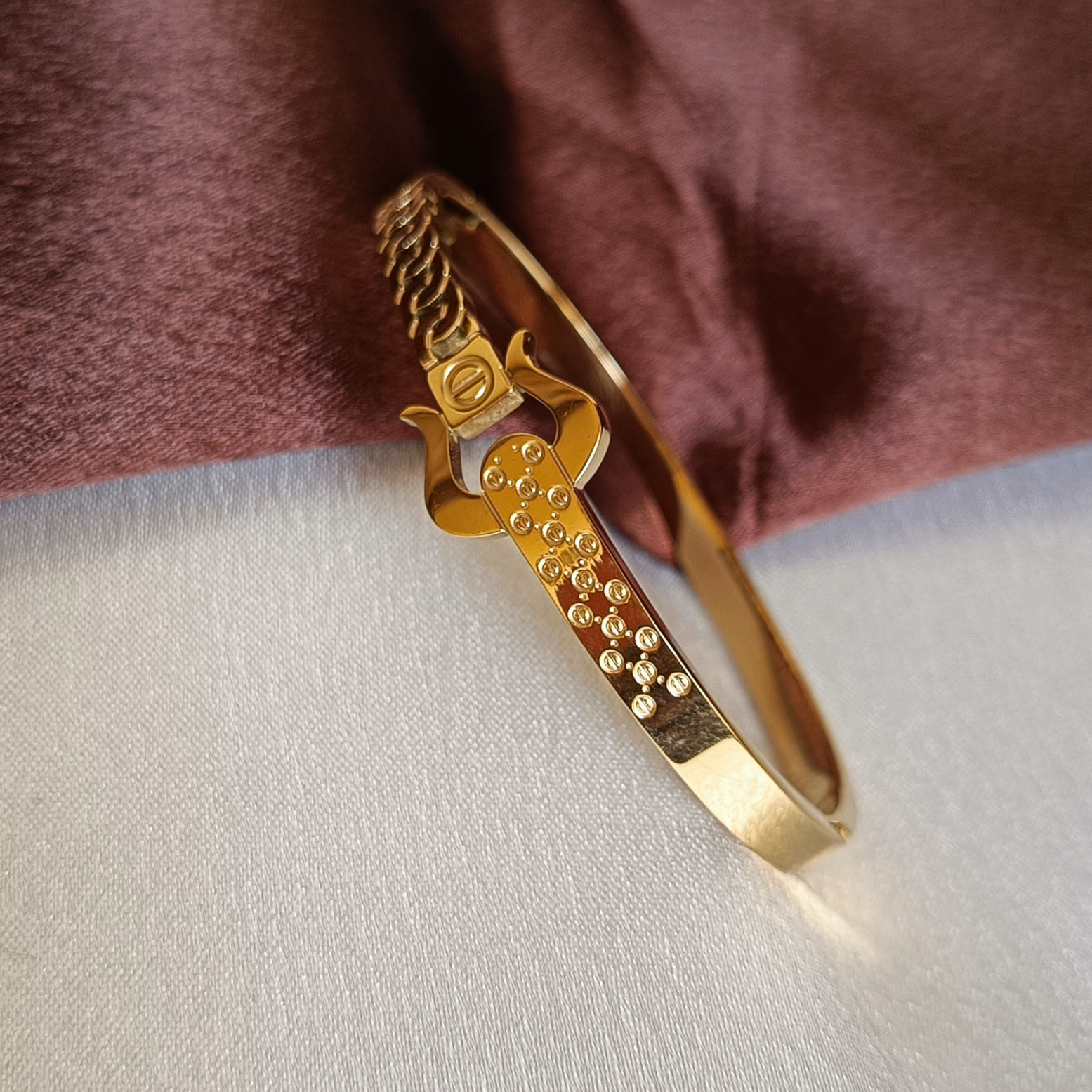 JJ Gold-Plated Studded Cuff Contemporary Lock Design