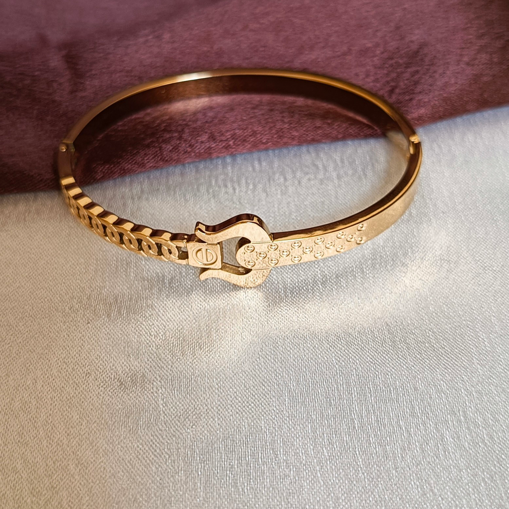 JJ Gold-Plated Studded Cuff Contemporary Lock Design