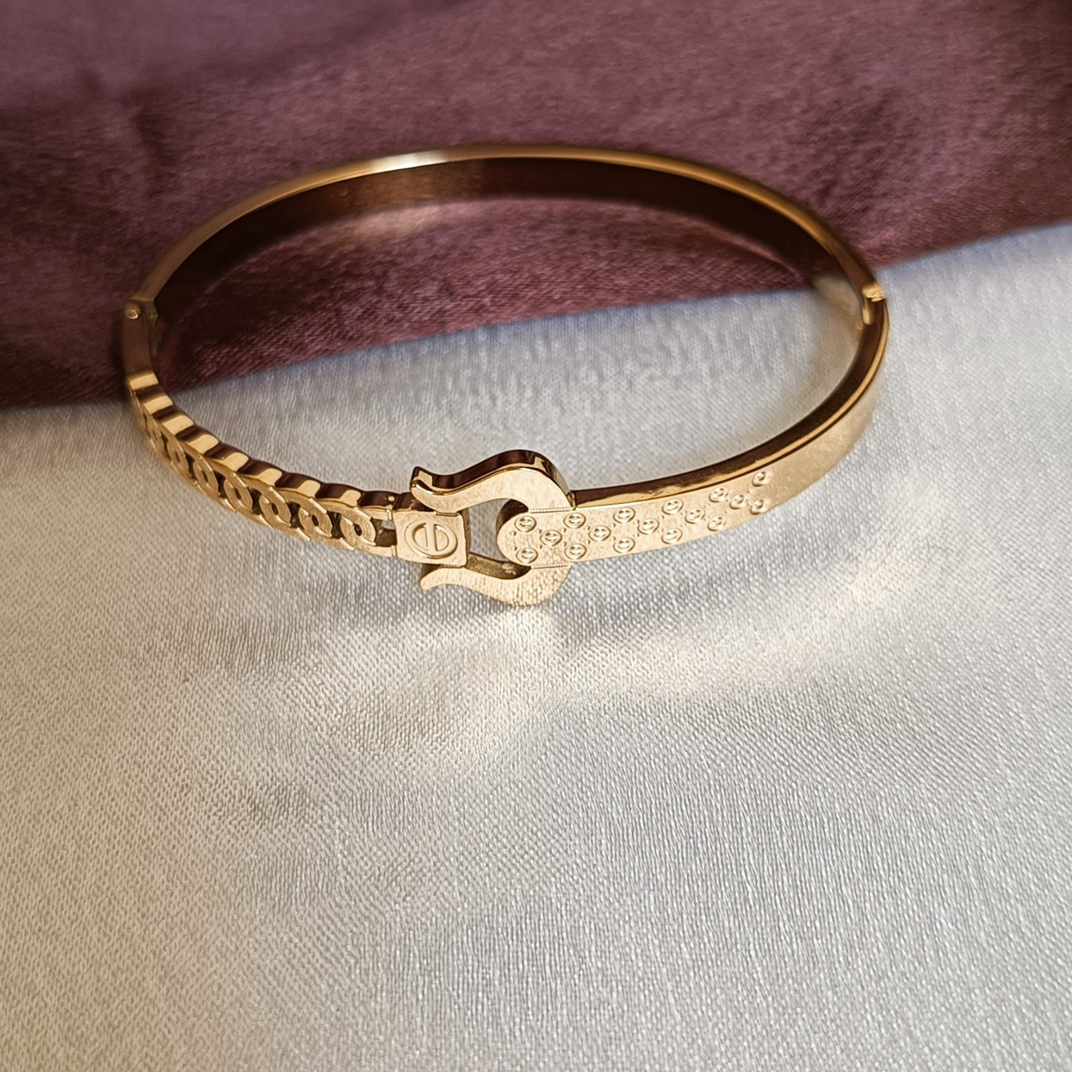 JJ Gold-Plated Studded Cuff Contemporary Lock Design