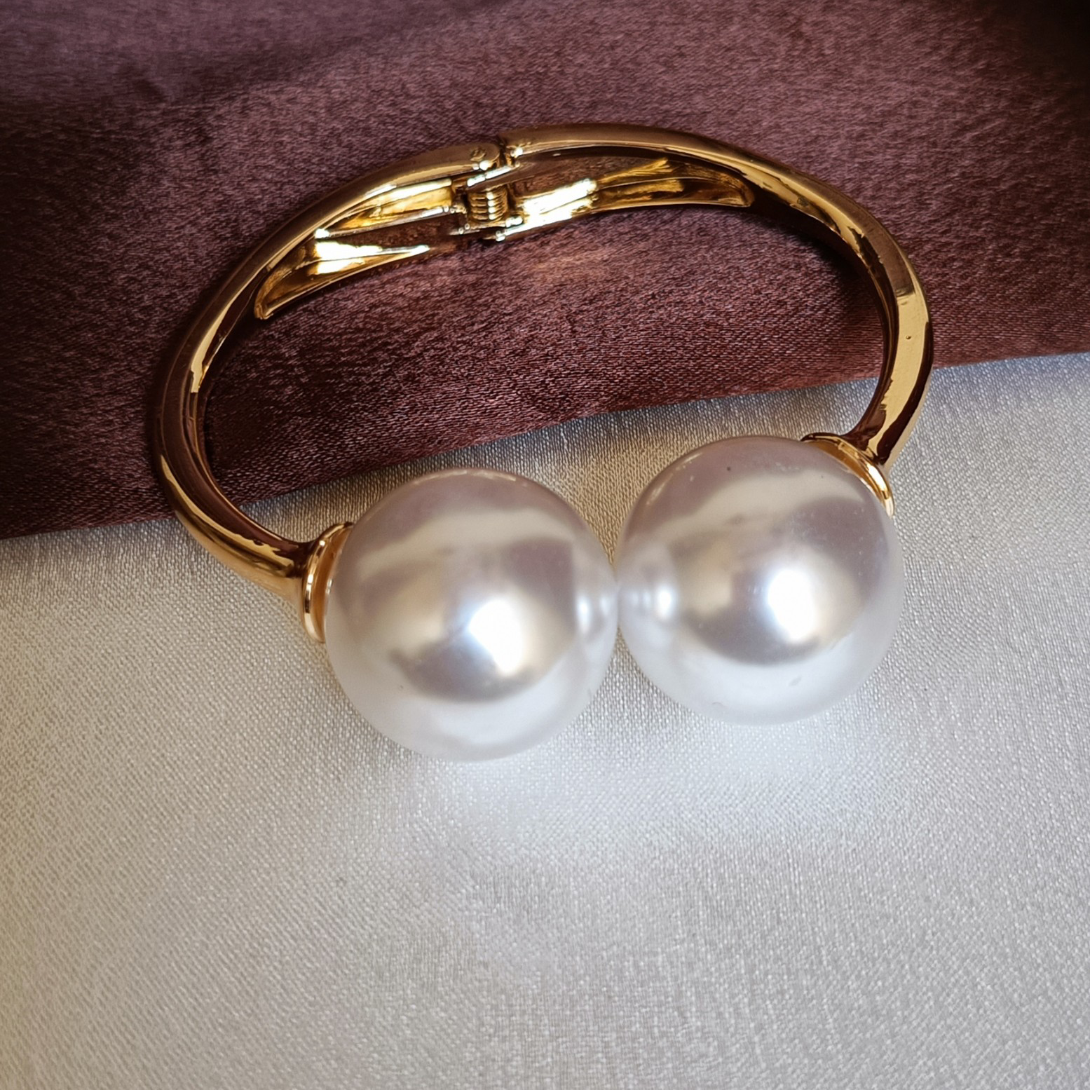 JJ Gold-Plated Pearl Dome Cuff Luxe Statement Design