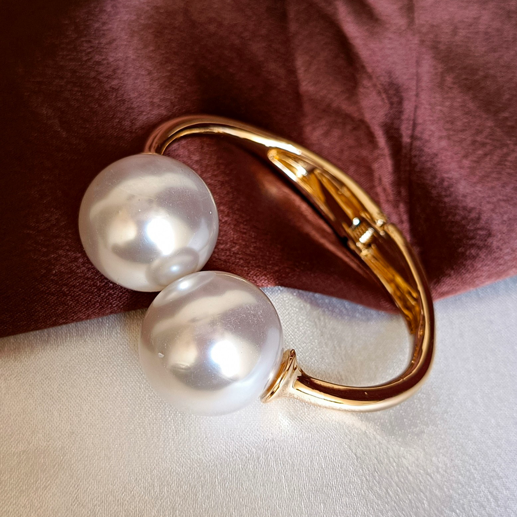 JJ Gold-Plated Pearl Dome Cuff Luxe Statement Design