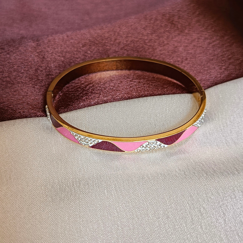 JJ Gold-Plated Enamel Cuff Pink Wave Design