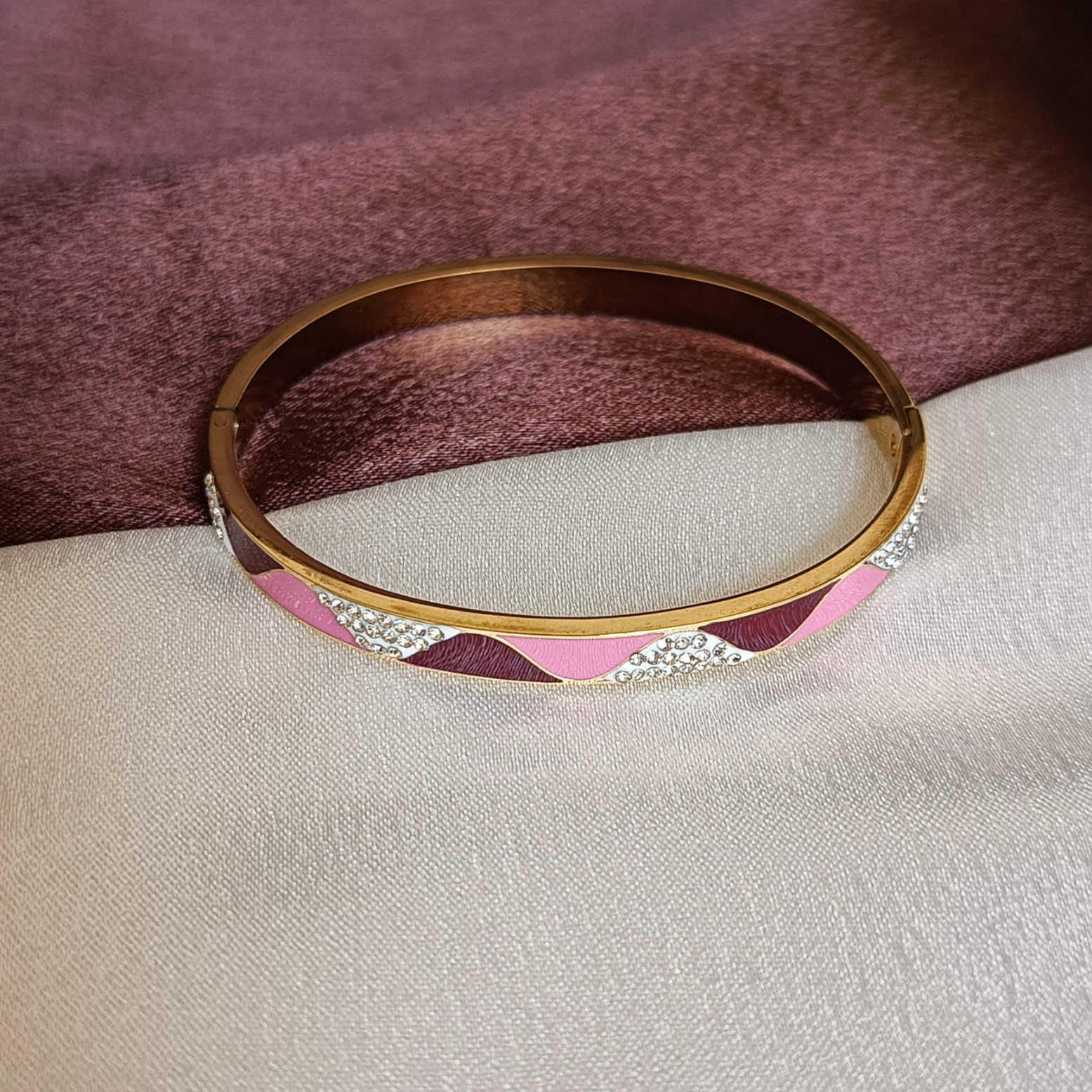 JJ Gold-Plated Enamel Cuff Pink Wave Design