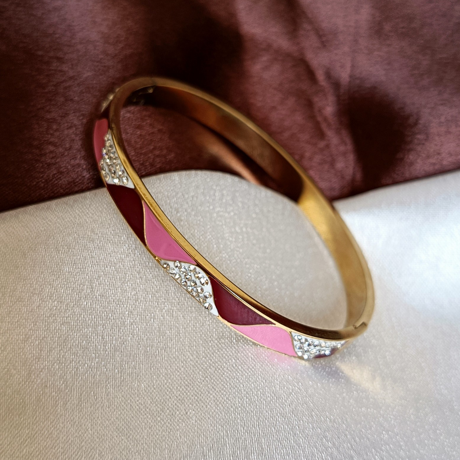 JJ Gold-Plated Enamel Cuff Pink Wave Design