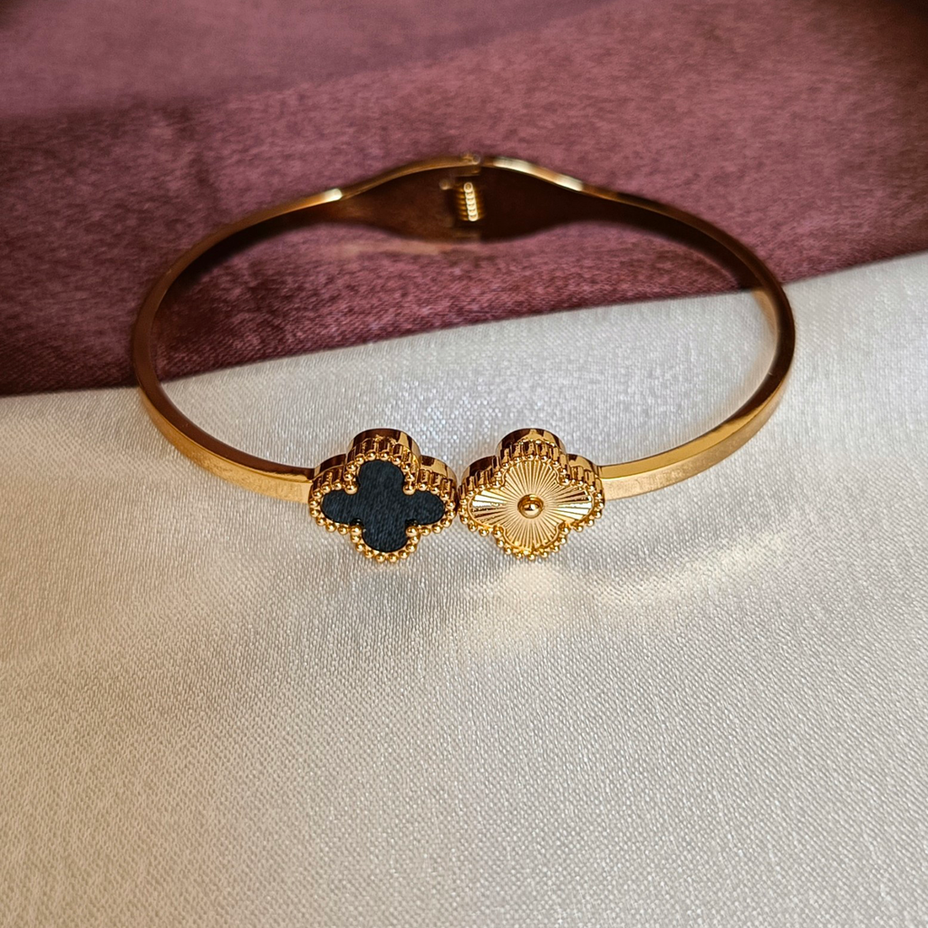 JJ Gold-Plated Clover Cuff Dual Charm Design